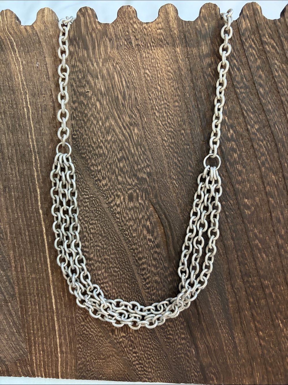 Textured Silver-Tone Multi-Strand Chain Necklace for Women